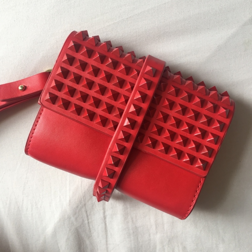 Red Zara Studded Clutch Bag Purse